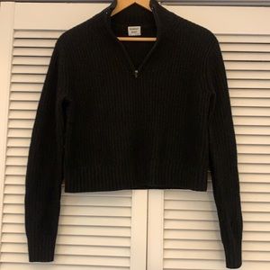 Aritzia Sunday Best cropped black knit quarter zip